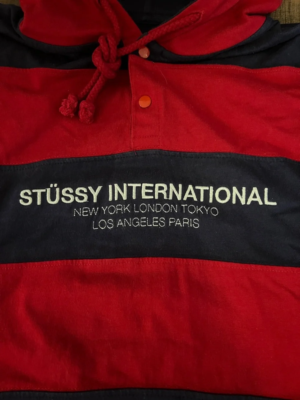Stussy Red and Black Striped Hoodie Sweatshirt - Picture 4 of 6